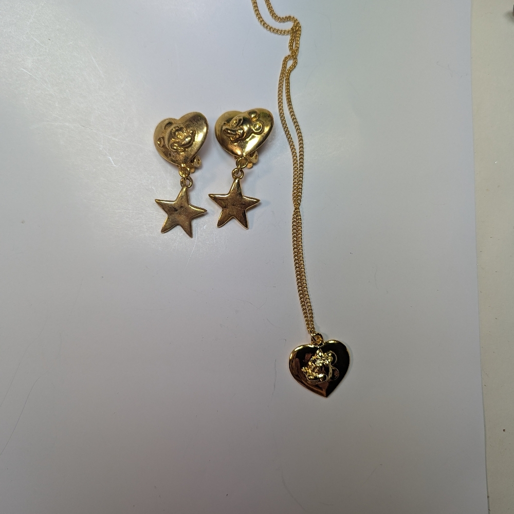 Wendy Gell Disney Mickey earrings with a star dangle and Minnie Mouse heart pend